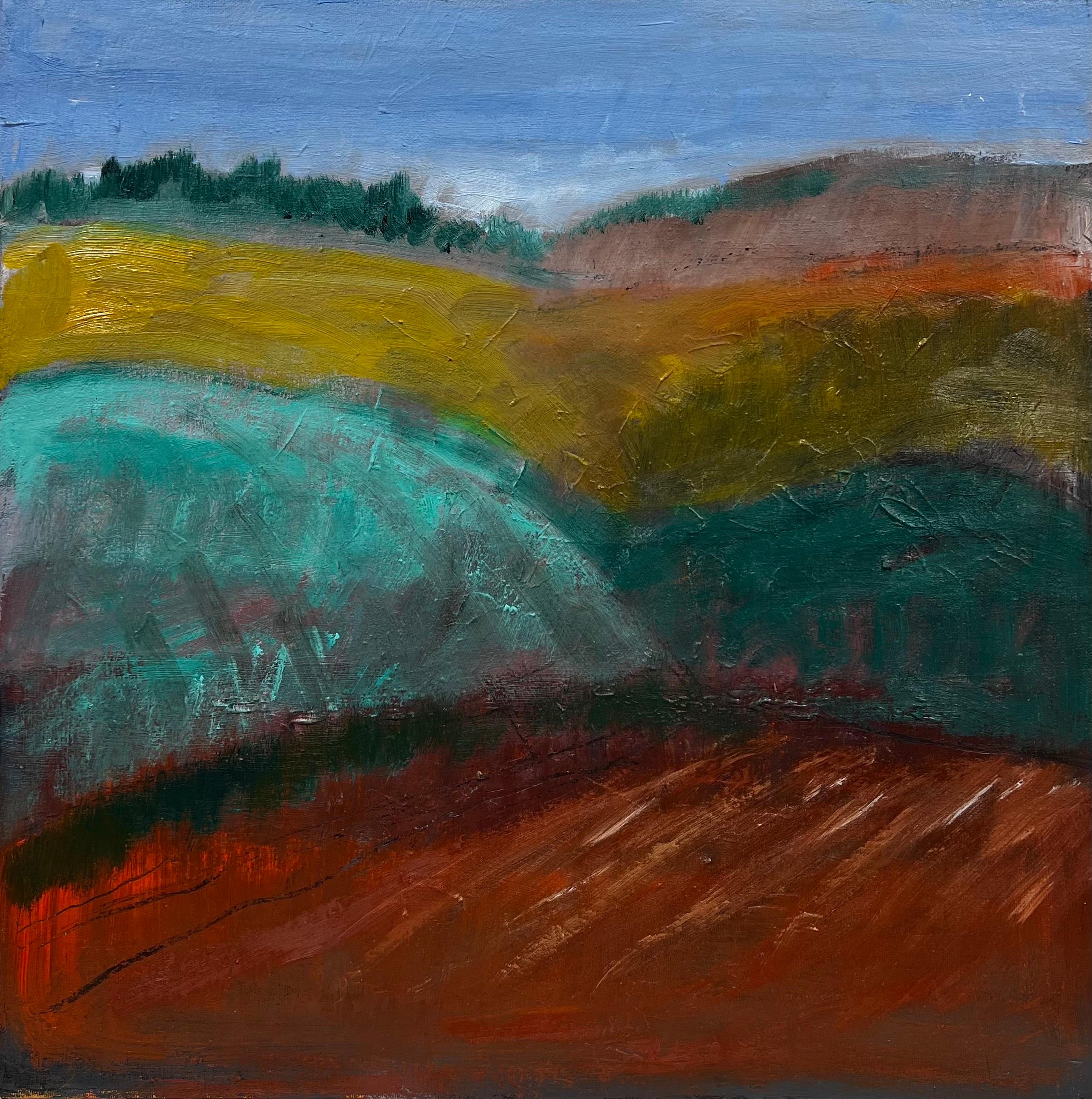 Paysage abstrait foncé d'automne, peinture originale signée - Painting de Kathleen Crow