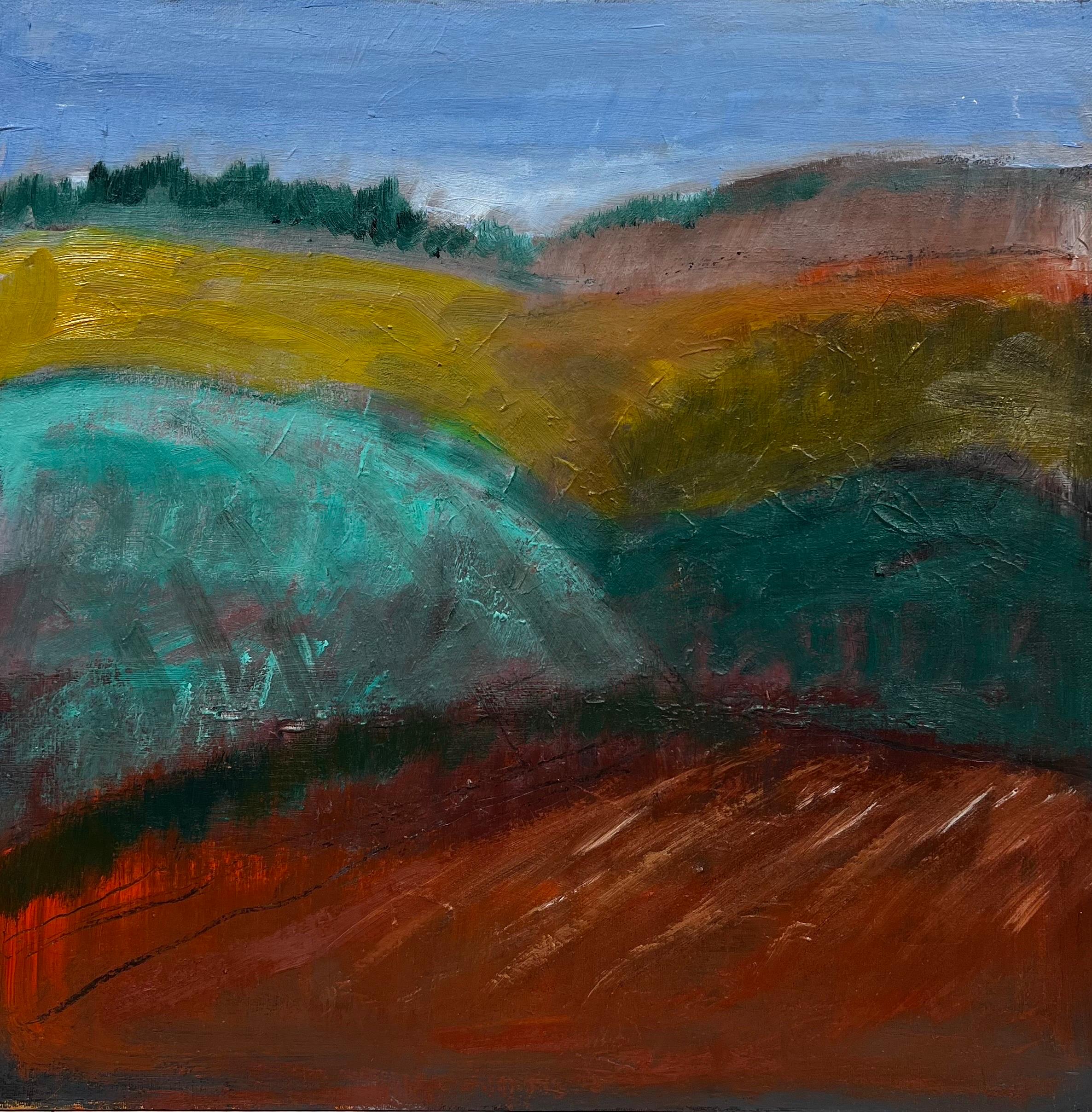 Abstract Painting Kathleen Crow - Paysage abstrait foncé d'automne, peinture originale signée