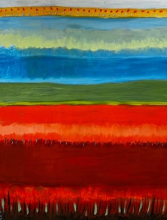 Large British Abstract Expressionist Painting Blur of Color Lines, framed