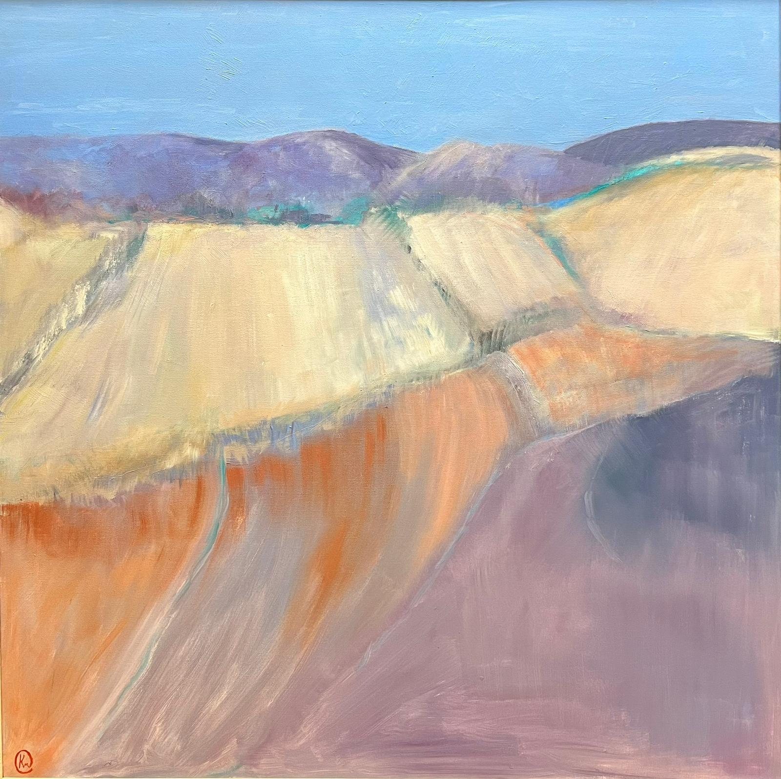 Grand paysage britannique contemporain à l'huile signé dans des tons violet ocre et sourds - Painting de Kathleen Crow