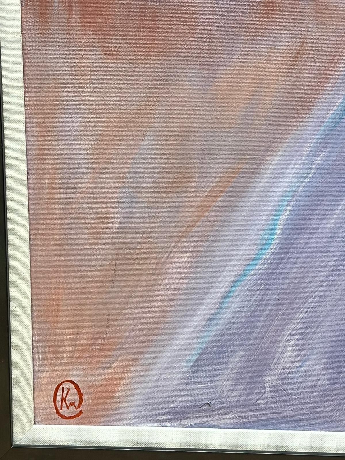 Grand paysage britannique contemporain à l'huile signé dans des tons violet ocre et sourds - Gris Landscape Painting par Kathleen Crow