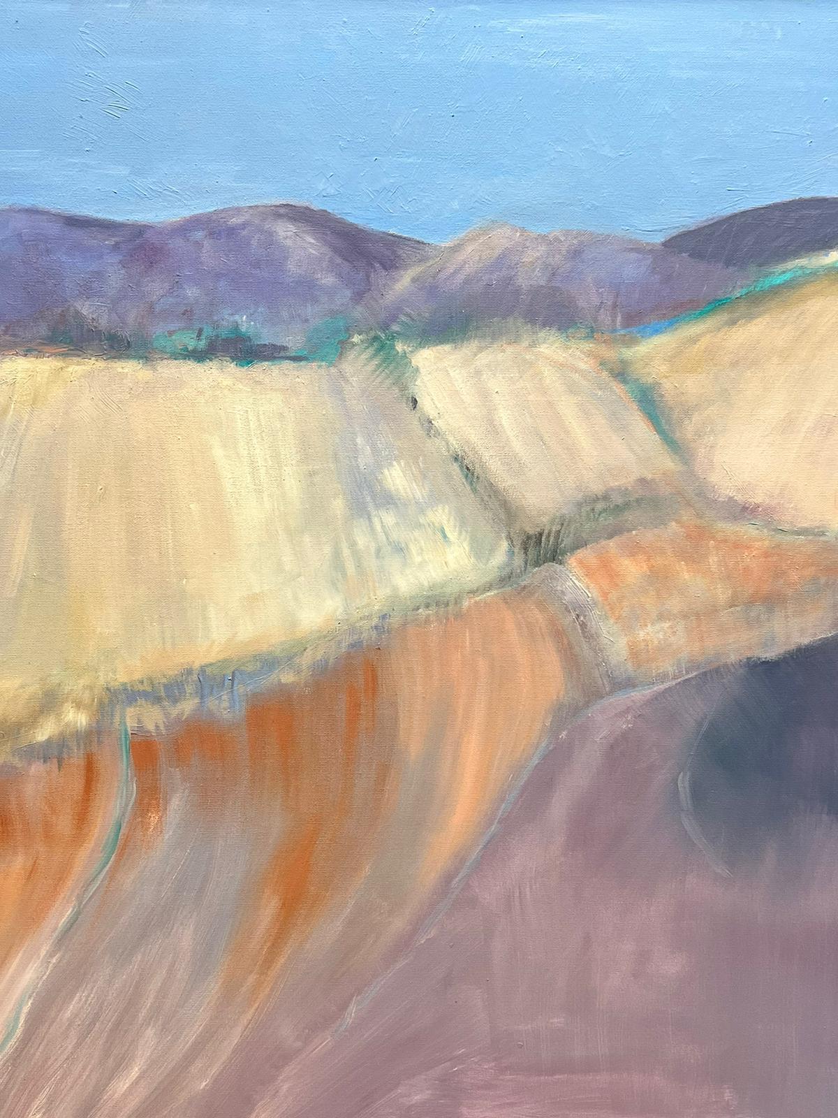 Grand paysage britannique contemporain à l'huile signé dans des tons violet ocre et sourds 1