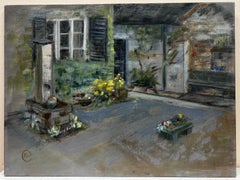 Original Painting Grey Garden Patio Landscape, signed