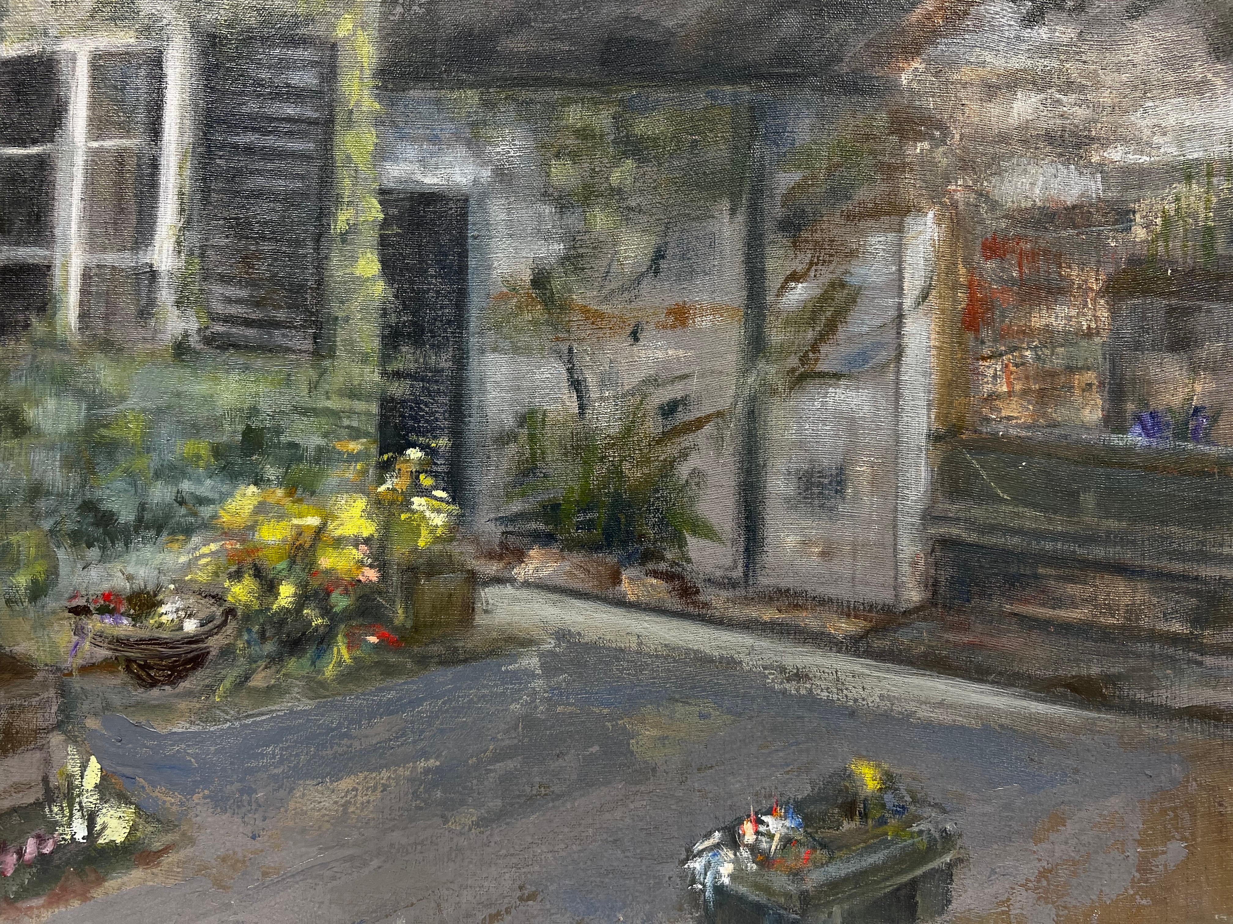 Artist/ School: Kathleen Crow (British, contemporary), signed with monogram

Title: Garden Patiio

Medium: oil on board, unframed 

Board: 18 x 24 inches

Provenance: private collection, England
Condition: The painting is in overall very good and