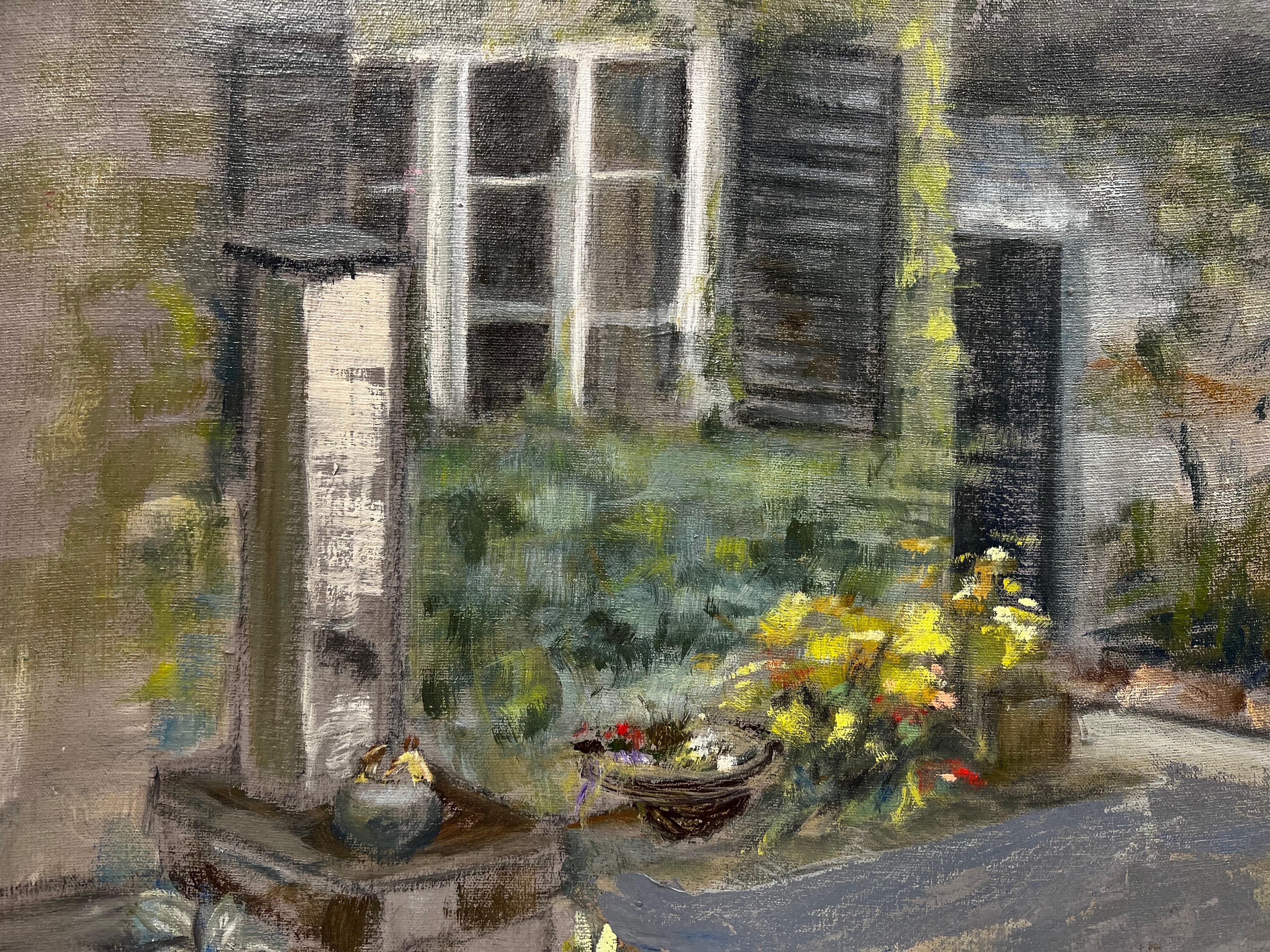 Original Painting Grey Garden Patio Landscape, signed For Sale 1
