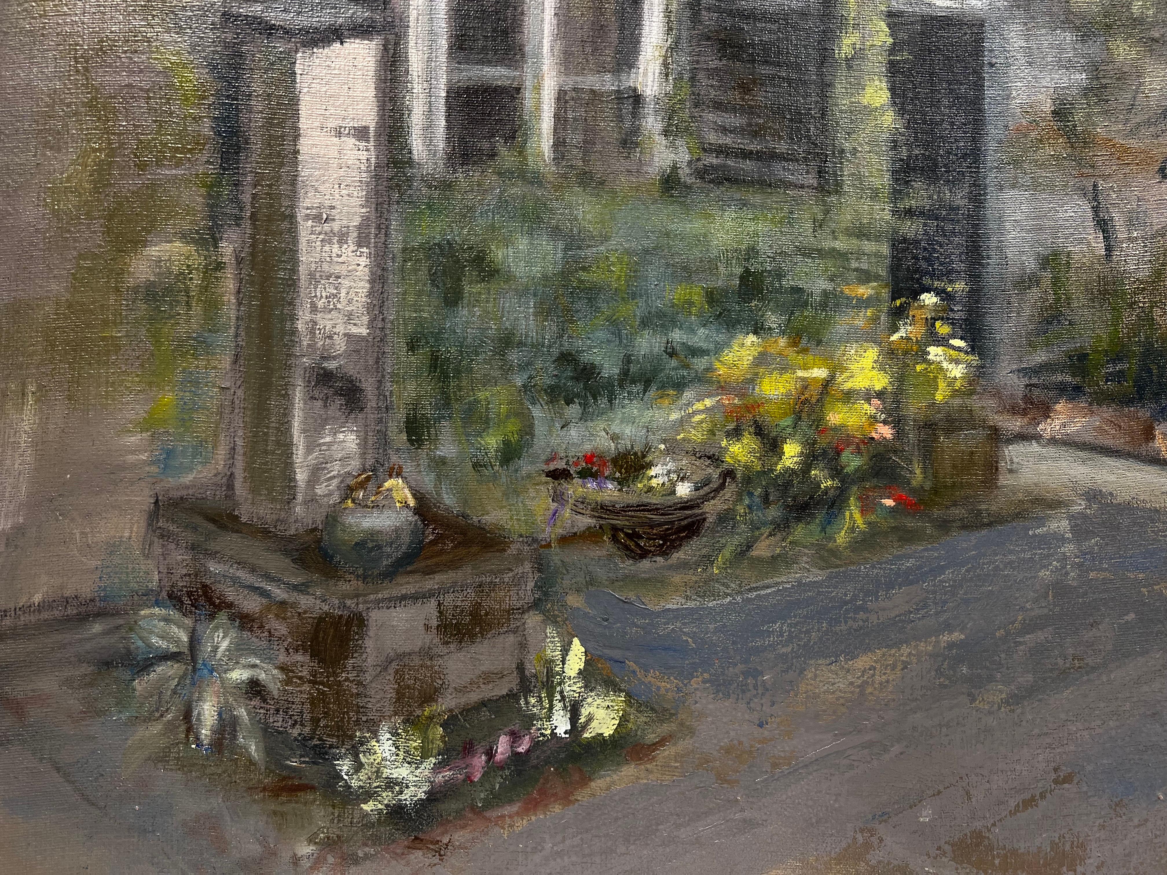 Original Painting Grey Garden Patio Landscape, signed For Sale 2