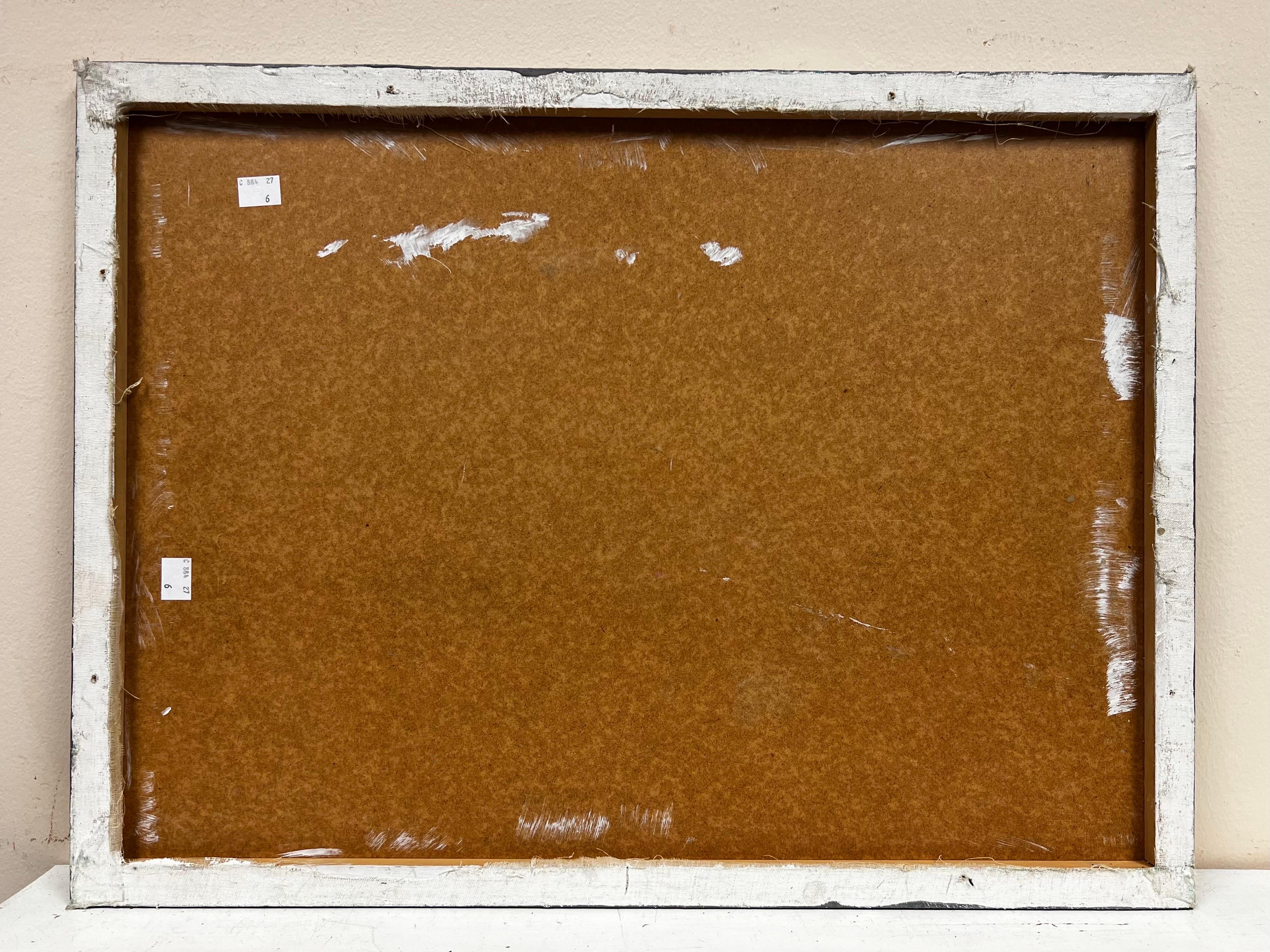 Pintura original Paisaje gris del patio del jardín, firmada en venta 1