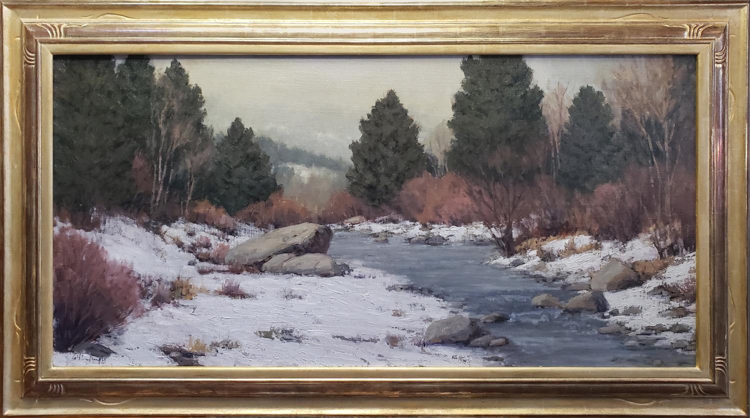 Kathleen Dunphy Landscape Painting – Winter beginnt; Truckee River
