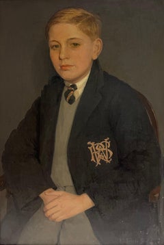1930's British Oil Painting Portrait of Westminster School Boy in Uniform