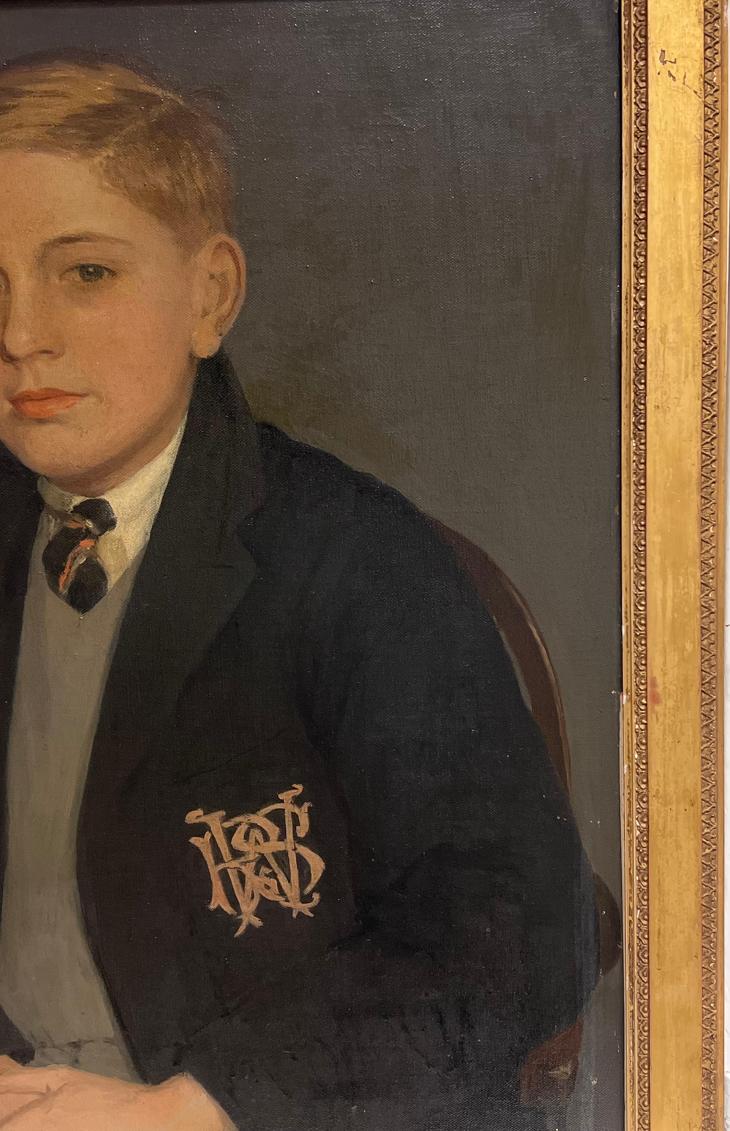 Pittura a olio britannica del 1930 Ritratto di ragazzo della scuola di Westminster in uniforme in vendita 3