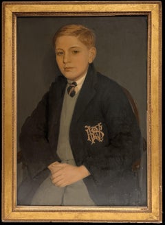 1930's British Oil Painting Portrait of Westminster School Boy in Uniform