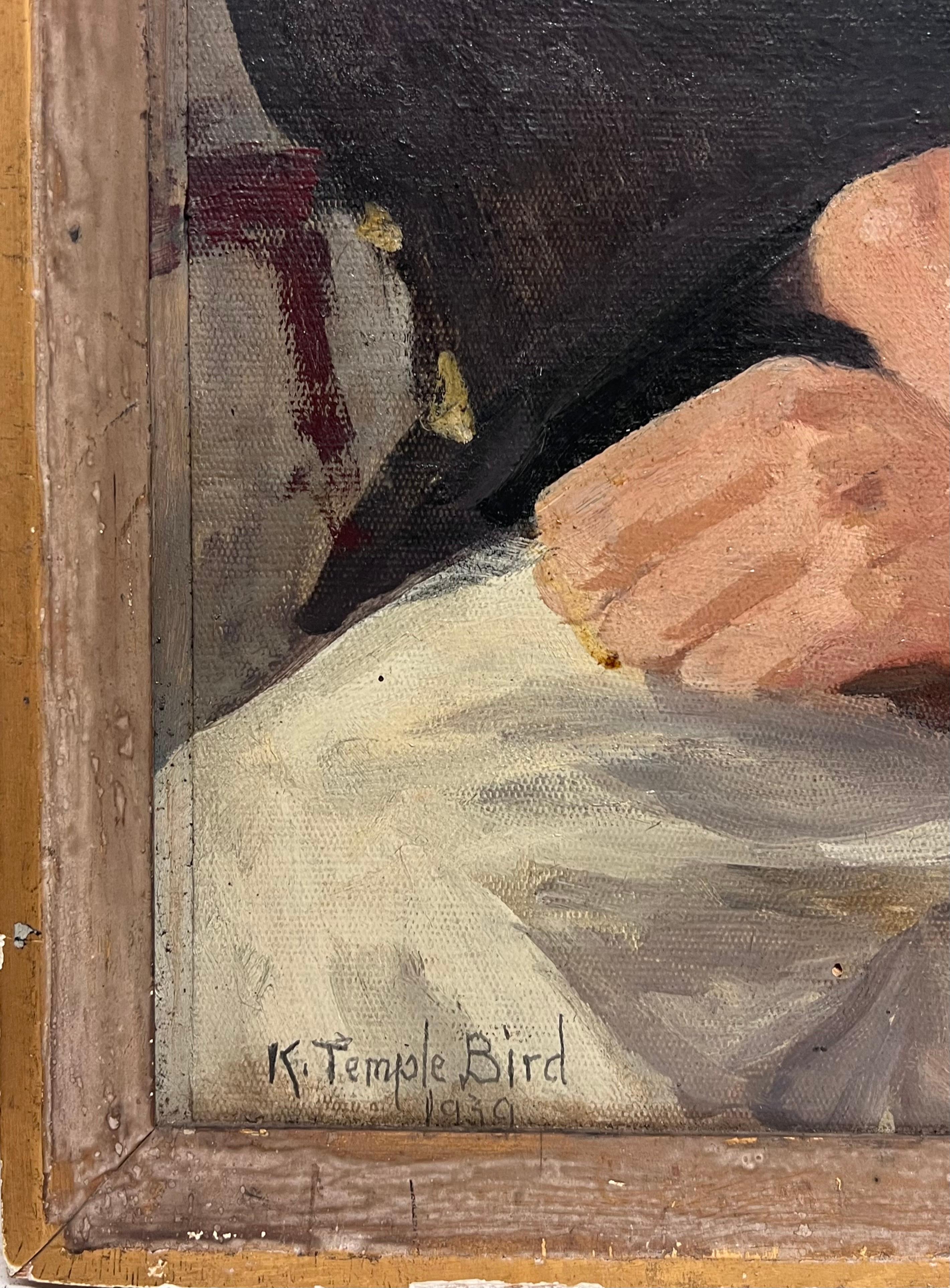 Ritratto del 1930 di un giovane gentiluomo inglese in giacca e cravatta di un club sportivo universitario - Portrait Painting Marrone di Kathleen Emily Temple-Bird (British 1879 - 1962)