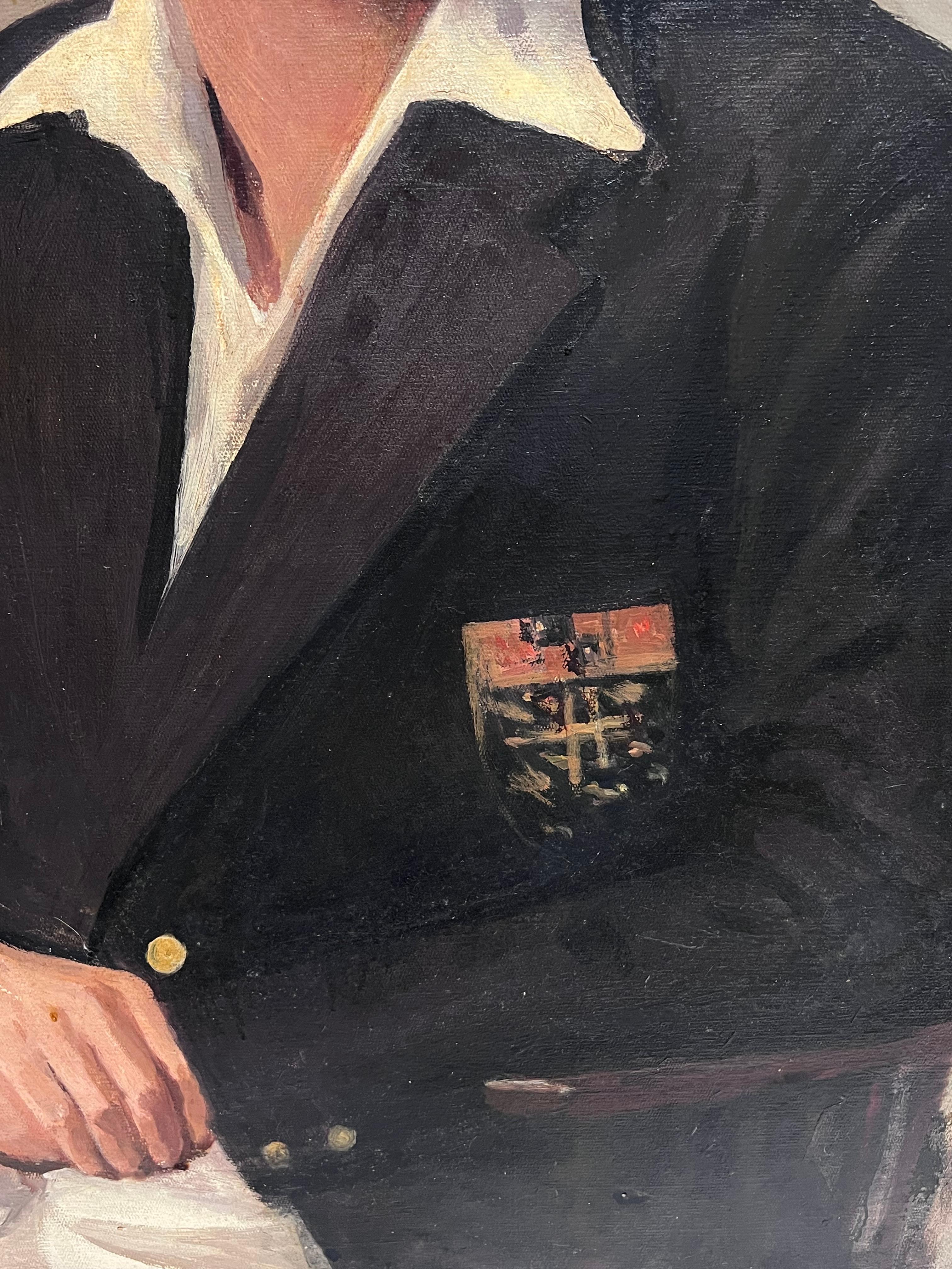 Ritratto del 1930 di un giovane gentiluomo inglese in giacca e cravatta di un club sportivo universitario 1