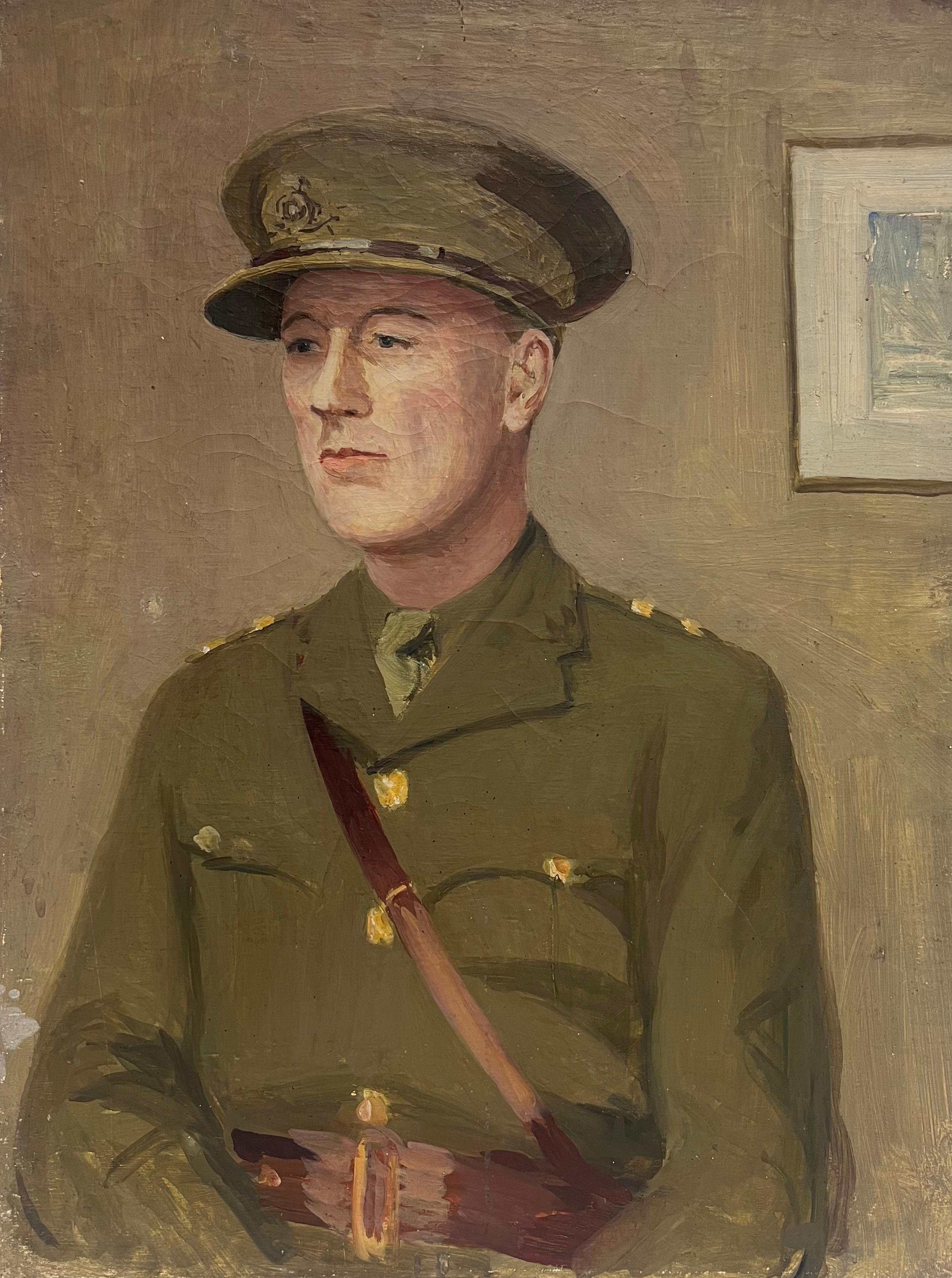 Kathleen Emily Temple-Bird (British 1879 - 1962) Figurative Painting - Portrait of WW11 British Army Officer Soldier Antique English Oil Painting
