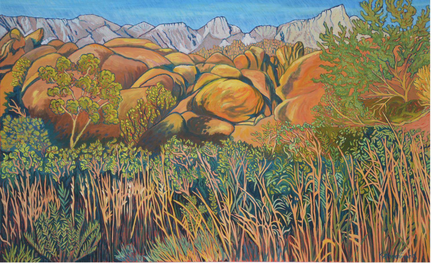 Landscape Painting Kathleen Frank - Les collines d'Alabama jusqu'au mont Whitney
