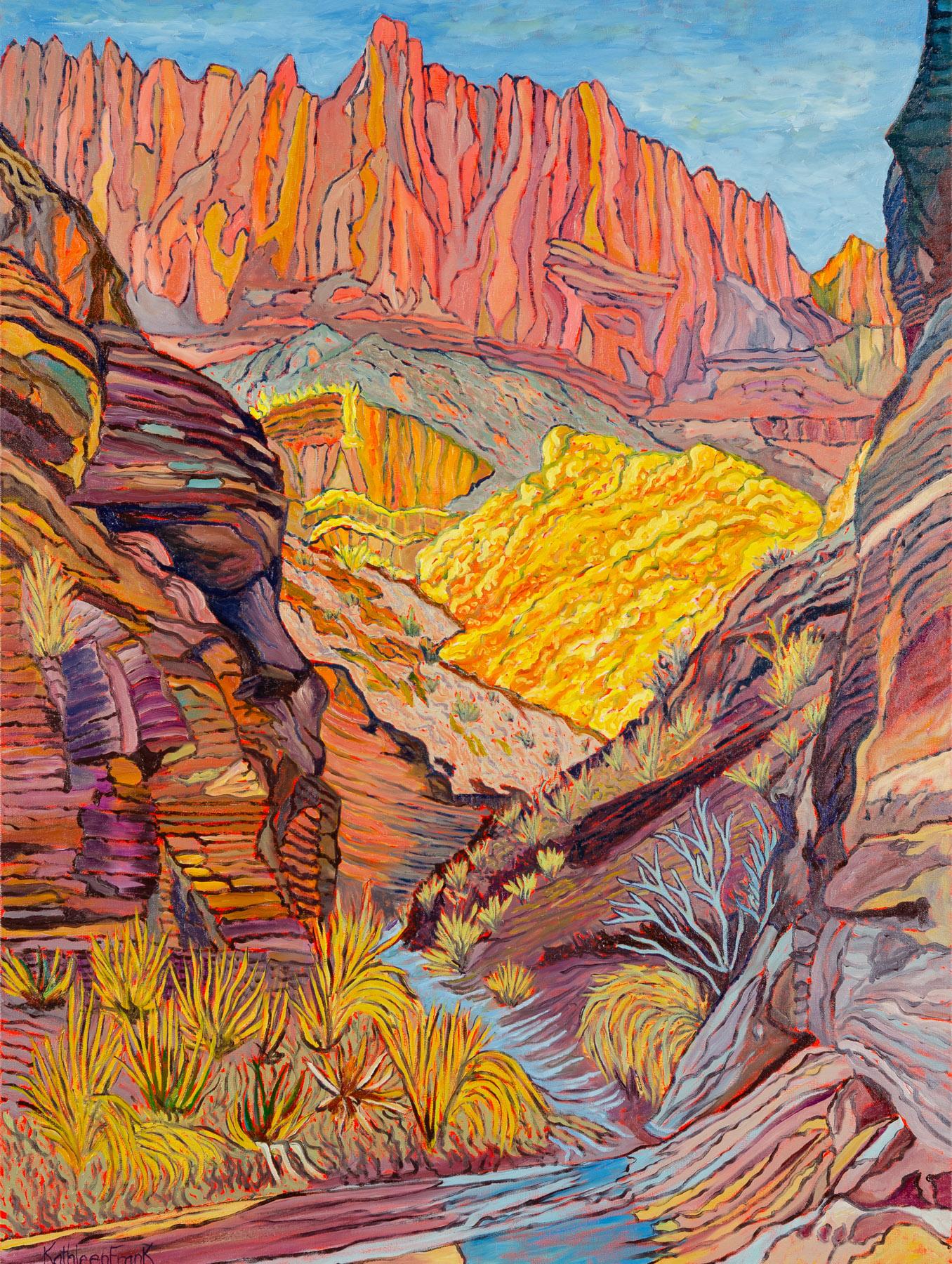 Kathleen Frank Landscape Painting - Vishnu's Treasure - Canyon Gold