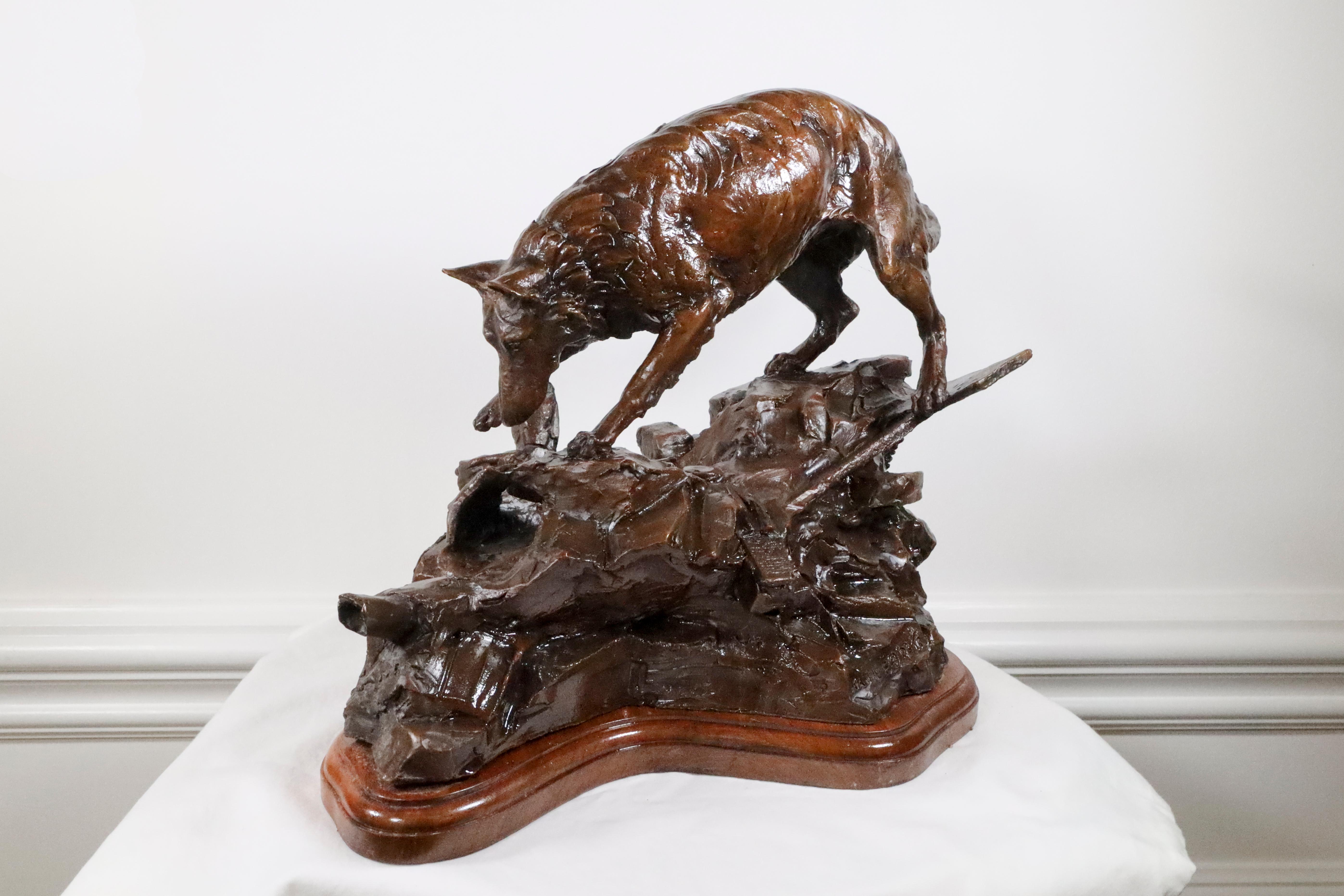 This sculptor is not only an artist, but a vetrinarian.  She knows anatomy as well as she knows breeds and behaviors..  This beautiful bronze depicts a German Shepherd Dog searching for survivors after September 11.   It could be one of any