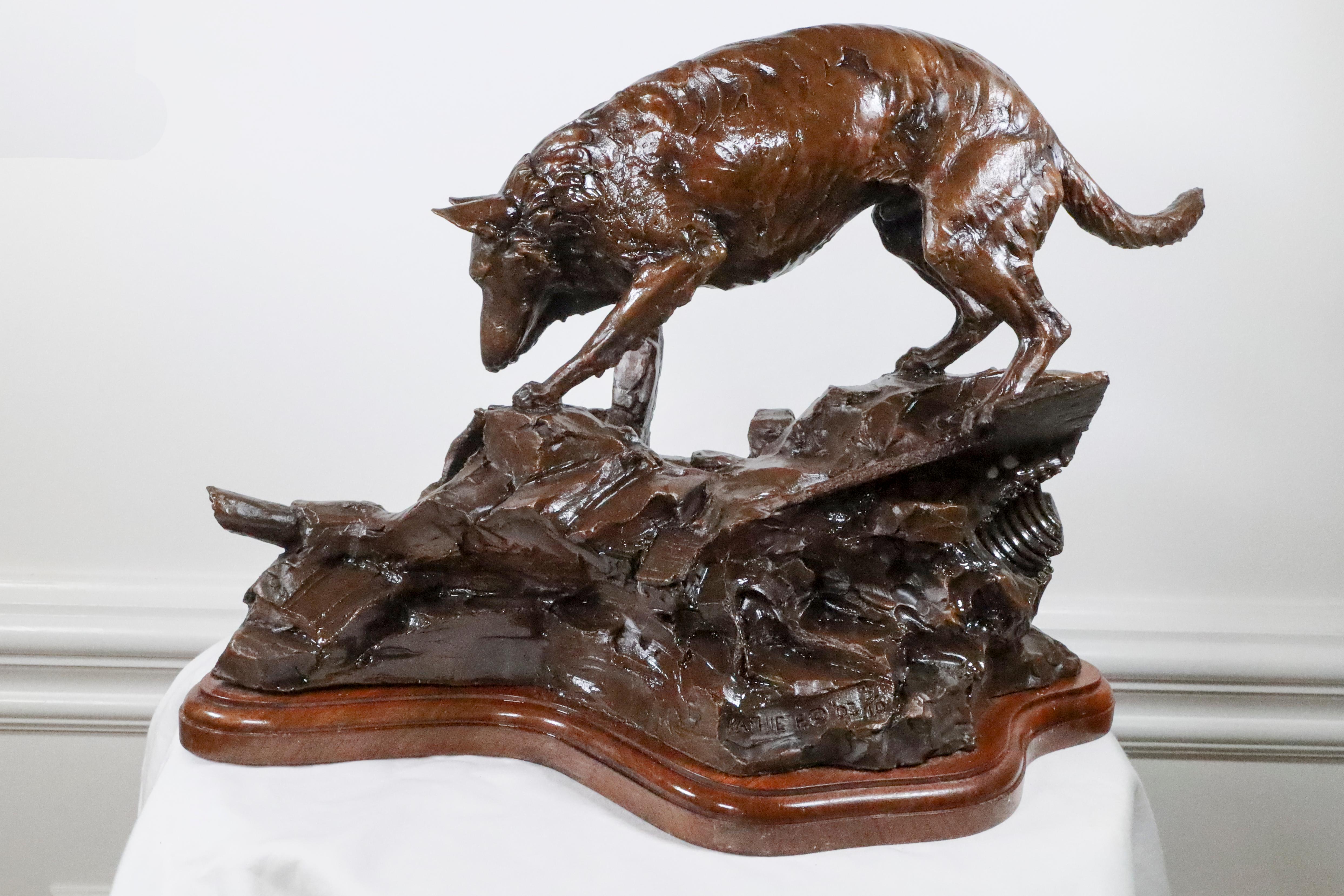  Kathleen Friedenberg Figurative Sculpture - "Ground Zero" Bronze German Shepherd Dog Searching for Survivors 