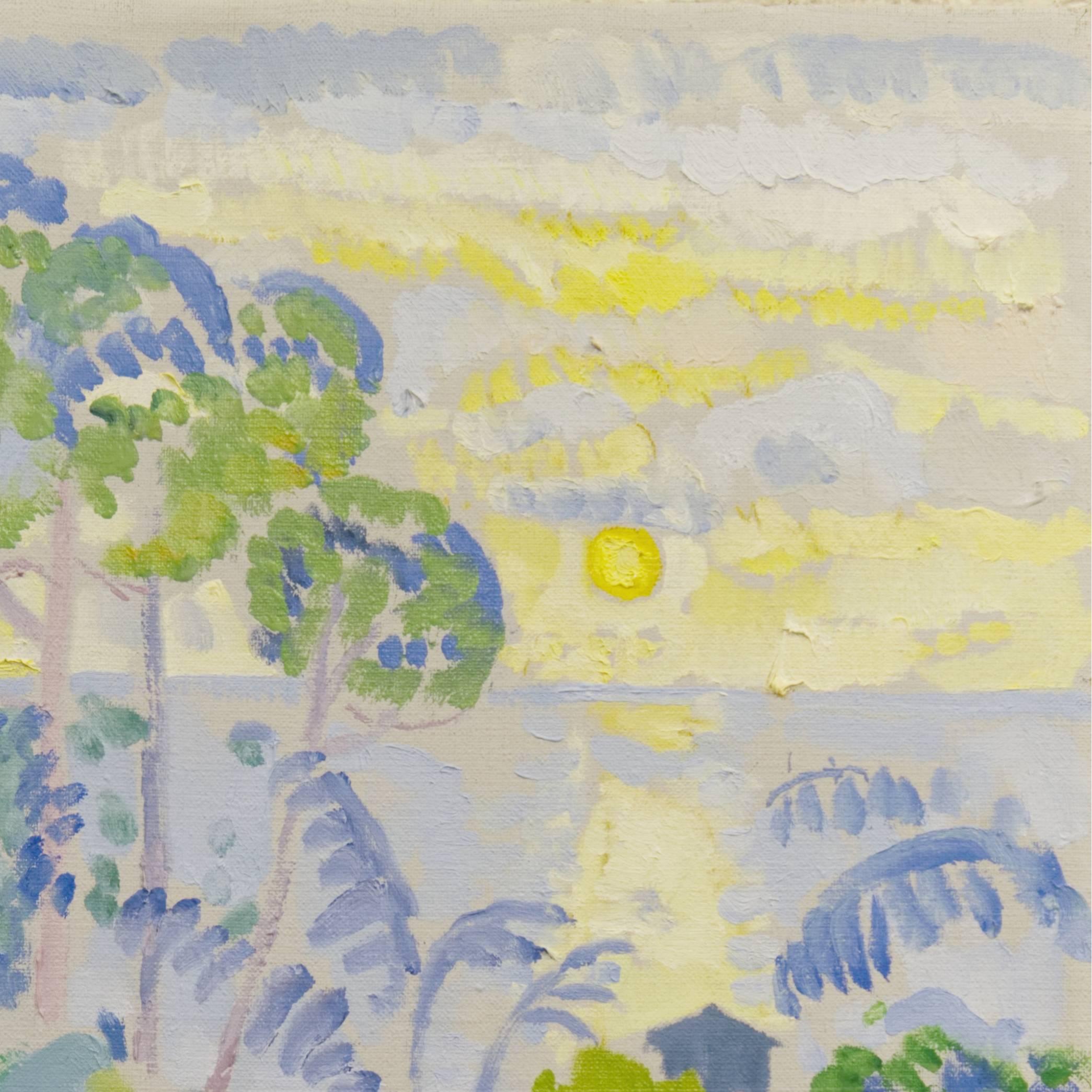 « Evening, Lilas and Gold », huile moderniste de Californie - Painting de Kathleen Gee