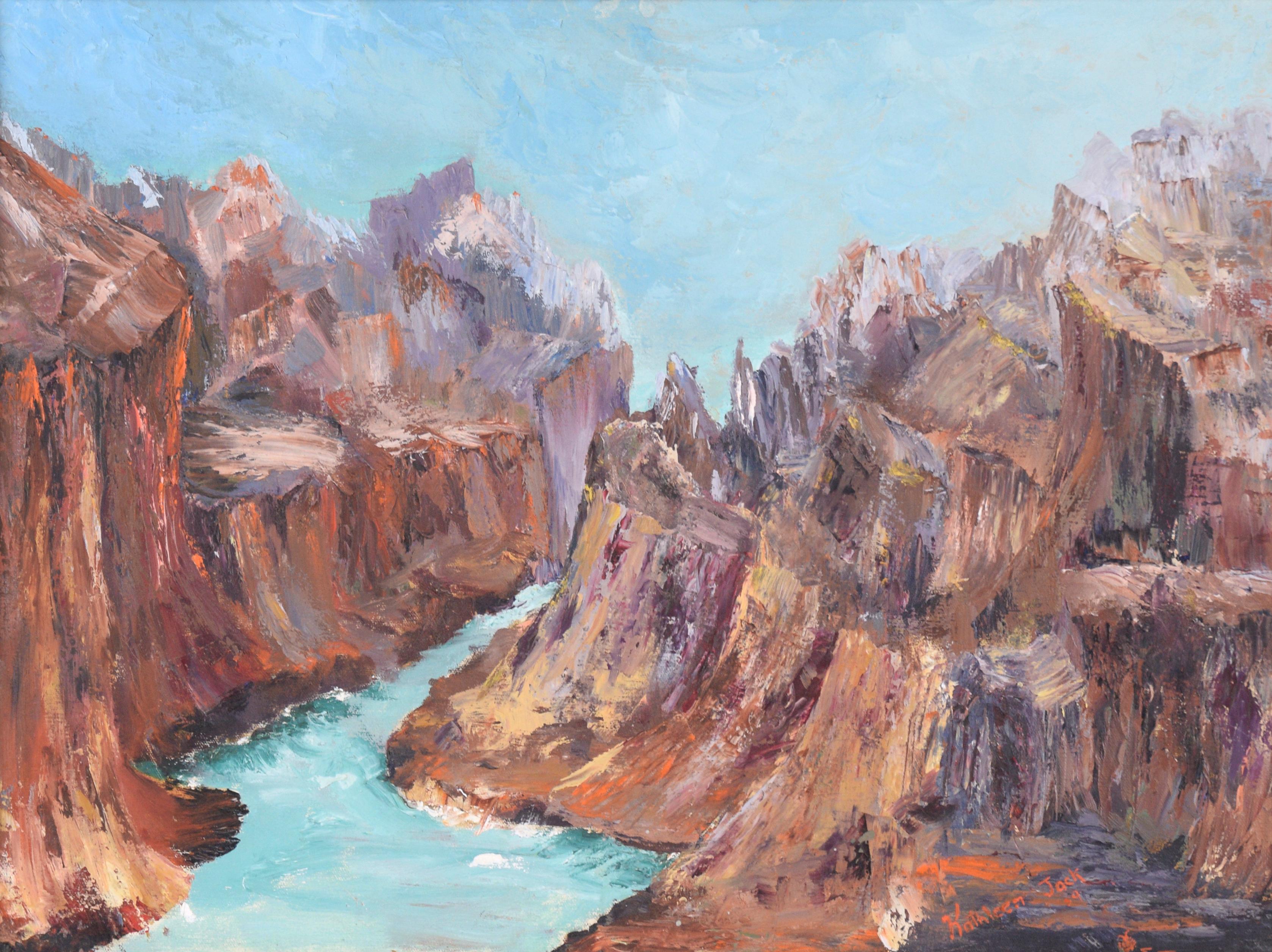 River Running Through the Canyon - Landschaft – Painting von Kathleen Jack