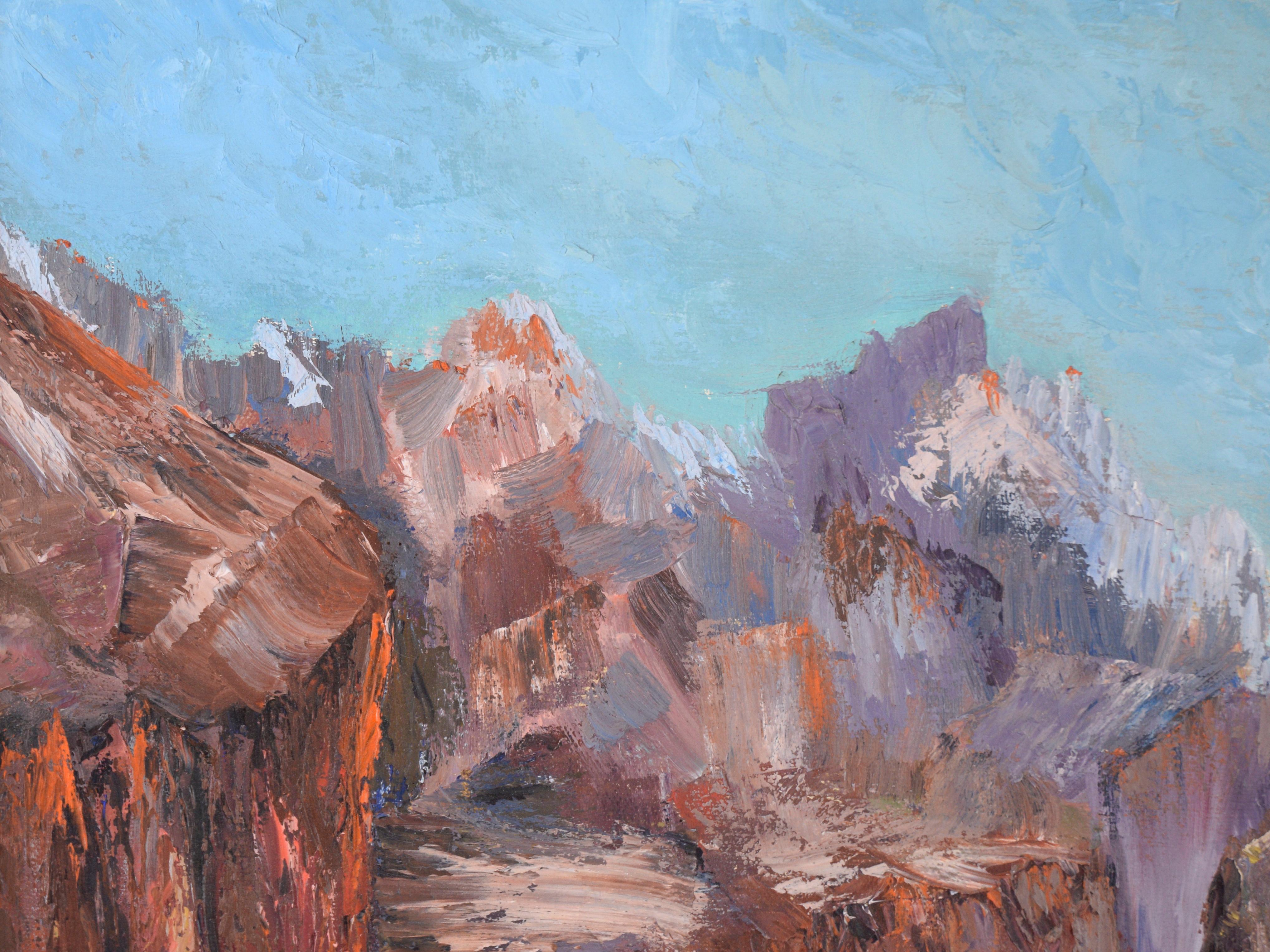 Río corriendo por el cañón - Paisaje - Painting impresionista estadounidense de Kathleen Jack