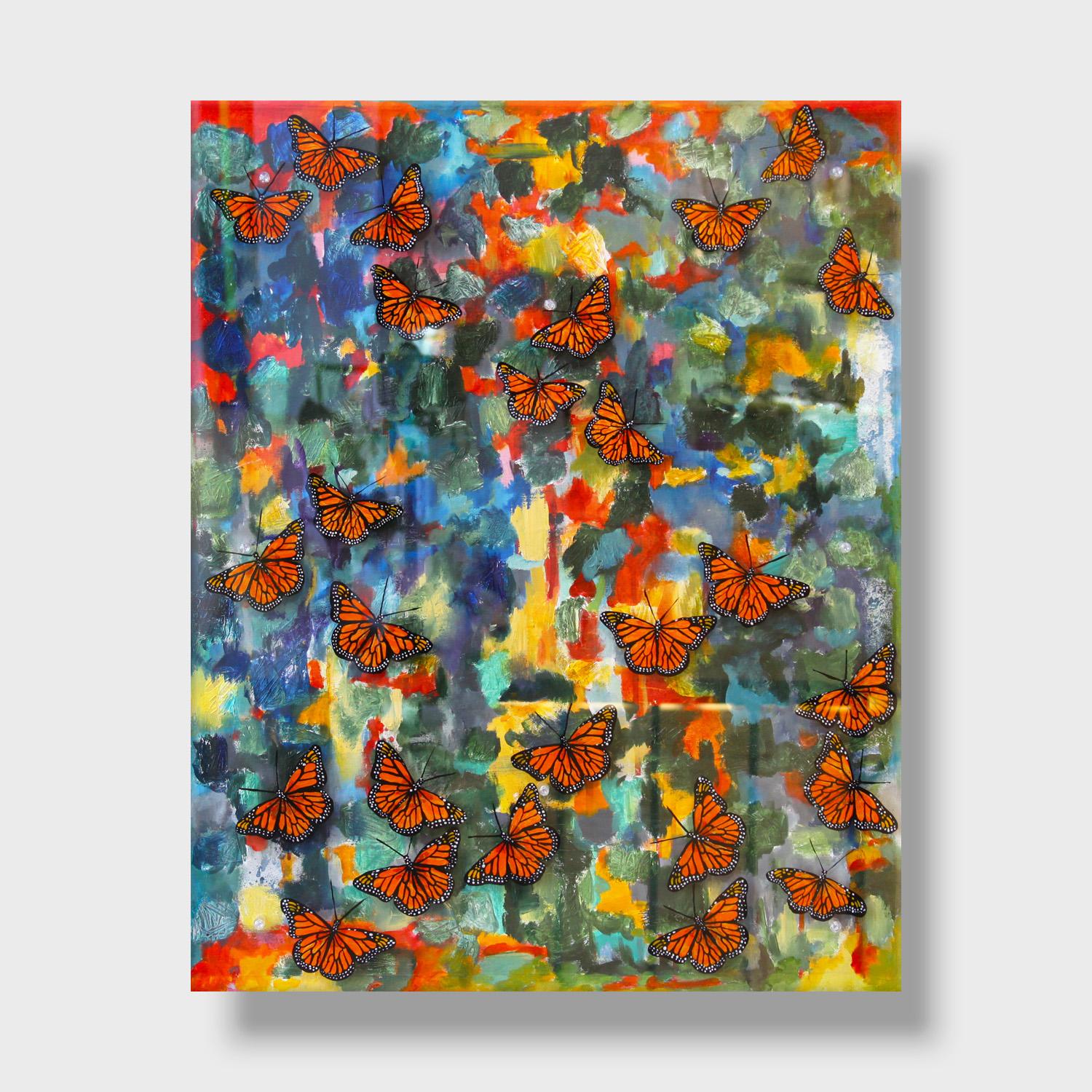 Painted Butterflies Over Plexiglass, 