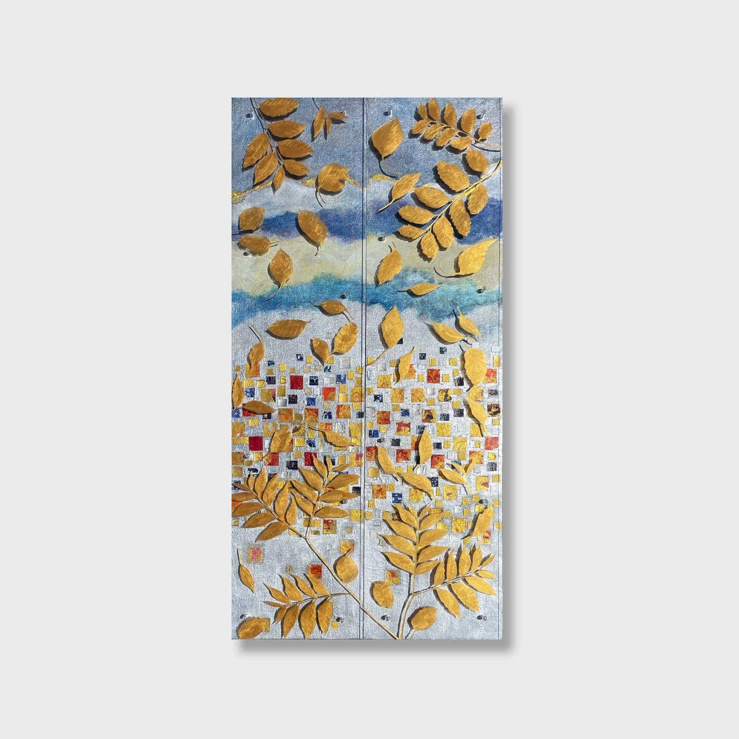 Kathleen Kane-Murrell, Abstraktes Diptychon in Mischtechnik, "Gold in Them Hills" 2025