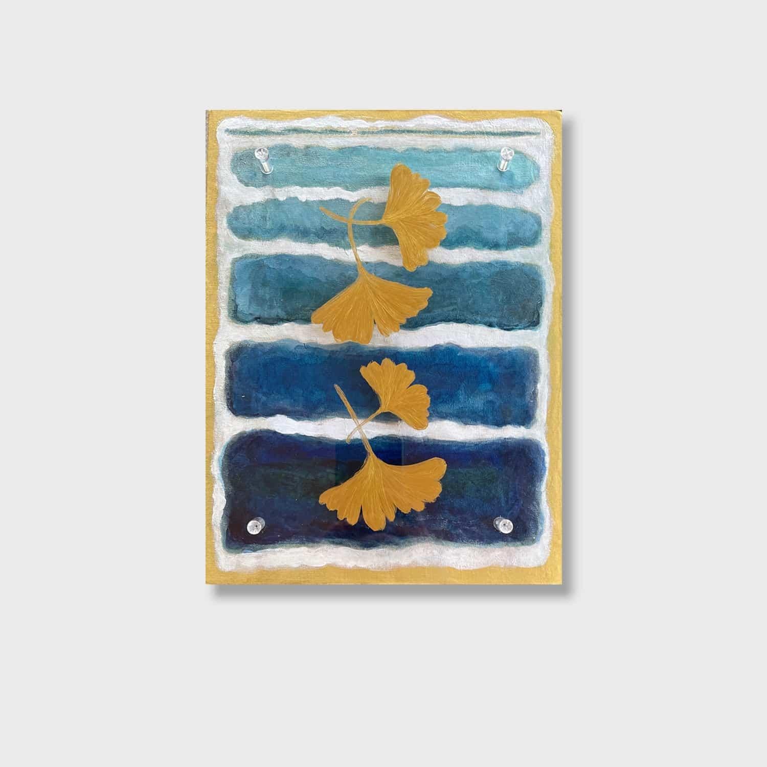Kathleen Kane-Murrell, Técnica mixta abstracta Hojas de gingko, "Llega la perspectiva" 2