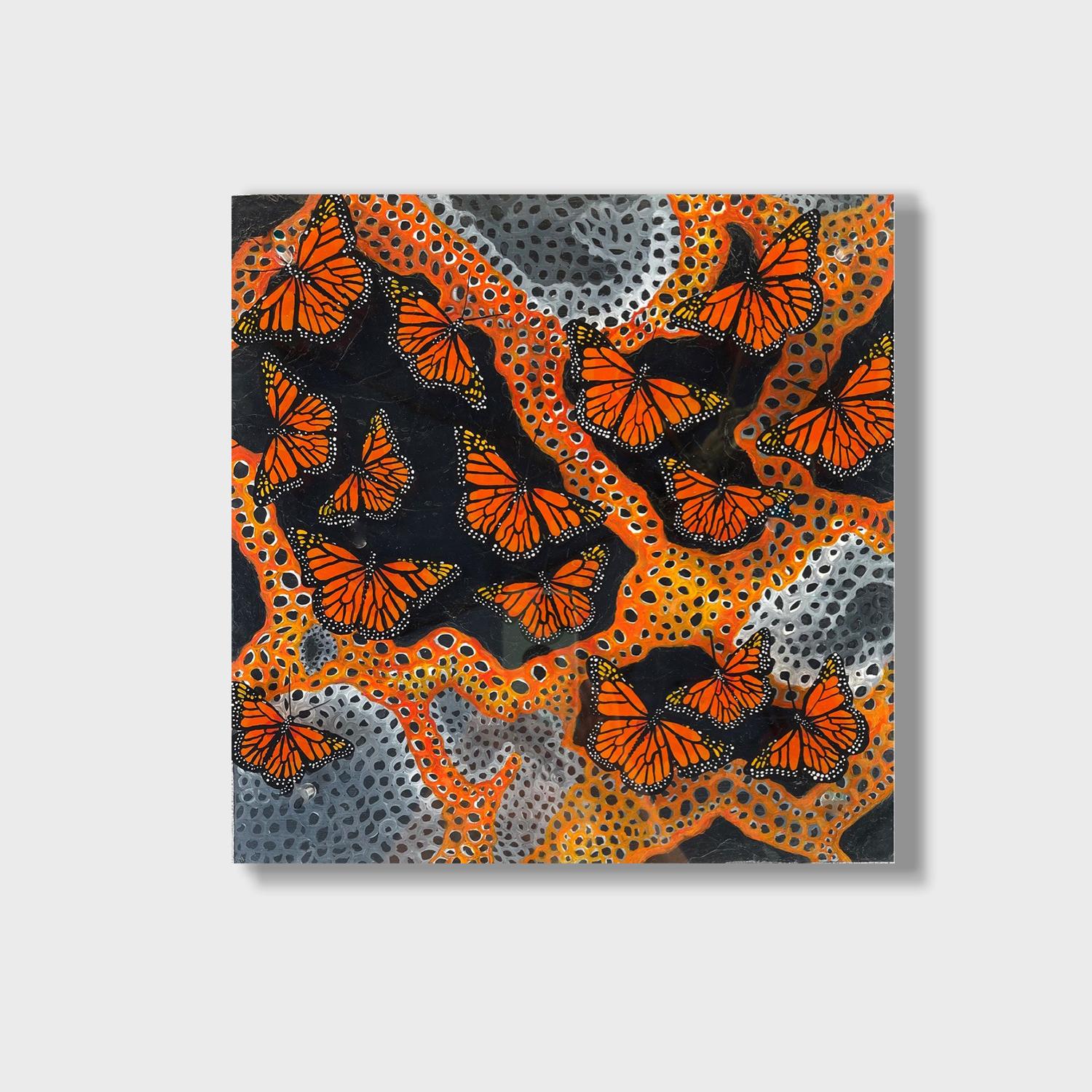 Buntes abstraktes Gemälde in Mischtechnik mit Schmetterlingen, „Safe Landing“, 2021 (Abstrakt), Mixed Media Art, von Kathleen Kane-Murrell 