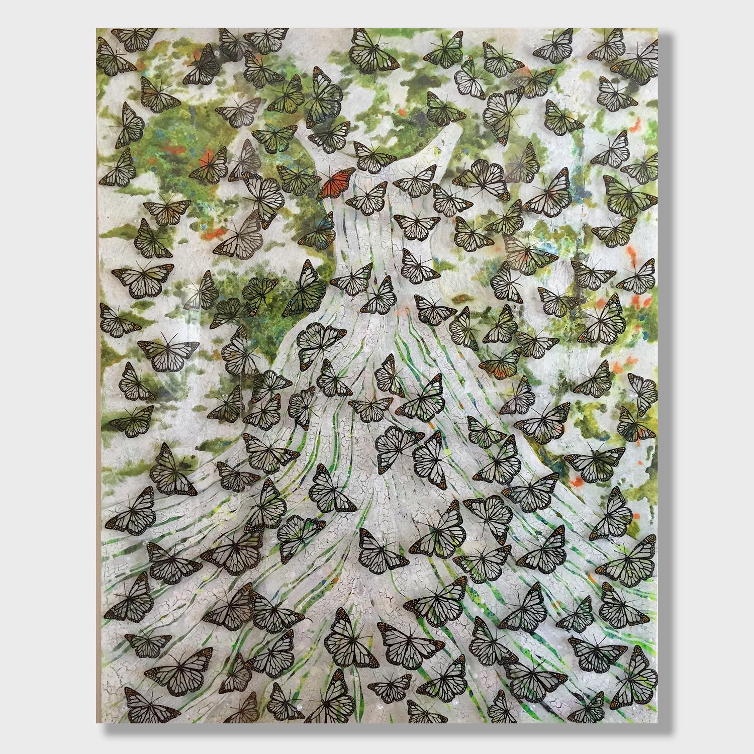 Großes abstraktes Gemälde in Mischtechnik mit Schmetterlingen, „La Ultima“, 2020 – Painting von Kathleen Kane-Murrell 