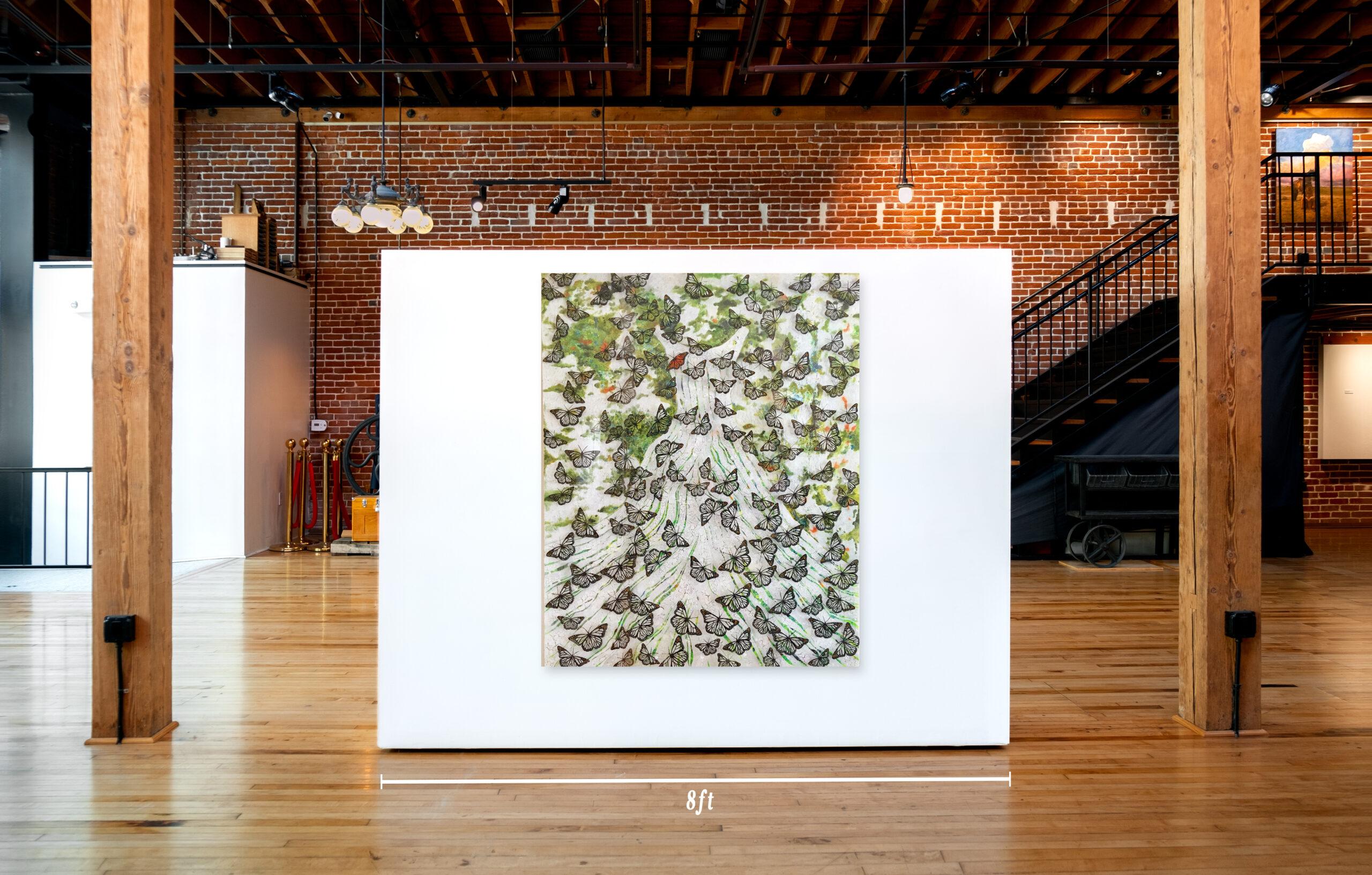 Großes abstraktes Gemälde in Mischtechnik mit Schmetterlingen, „La Ultima“, 2020 (Abstrakt), Painting, von Kathleen Kane-Murrell 