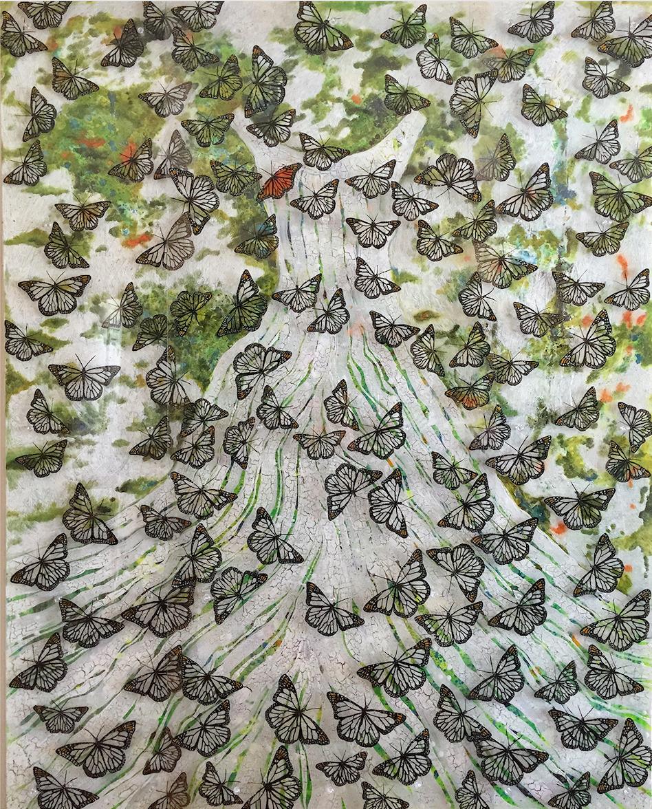 Kathleen Kane-Murrell  Abstract Painting – Großes abstraktes Gemälde in Mischtechnik mit Schmetterlingen, „La Ultima“, 2020