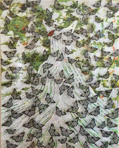 Großes abstraktes Gemälde in Mischtechnik mit Schmetterlingen, „La Ultima“, 2020