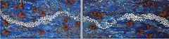 Large Diptych Abstract Painting with Butterflies, "Midnight Blue Diptych" 2022