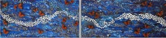 Grand Diptyque abstrait avec papillons, « Midnight Blue Diptyque » 2022