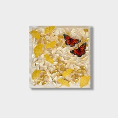 Small Abstract Mixed Media Painting with Butterflies, "To Get Her" 2022