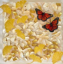 Small Abstract Mixed Media Painting with Butterflies, "To Get Her" 2022