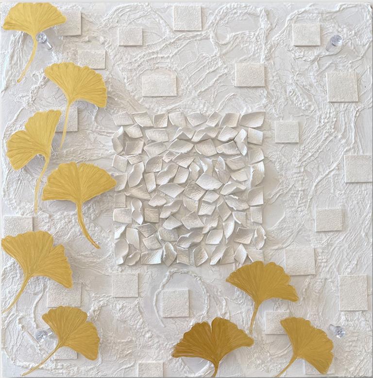 Pequeño cuadro abstracto de naturaleza en técnica mixta, "Ventanas pequeñas" 2023