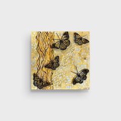 Small Abstract Painting with Butterflies, "Hanging By Threads" 2023