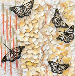 Small Colorful Abstract Mixed Media Painting with Butterflies, "Paradox" 2023