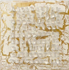 Pequeño cuadro blanco abstracto en técnica mixta, "Noches de verano" 2022