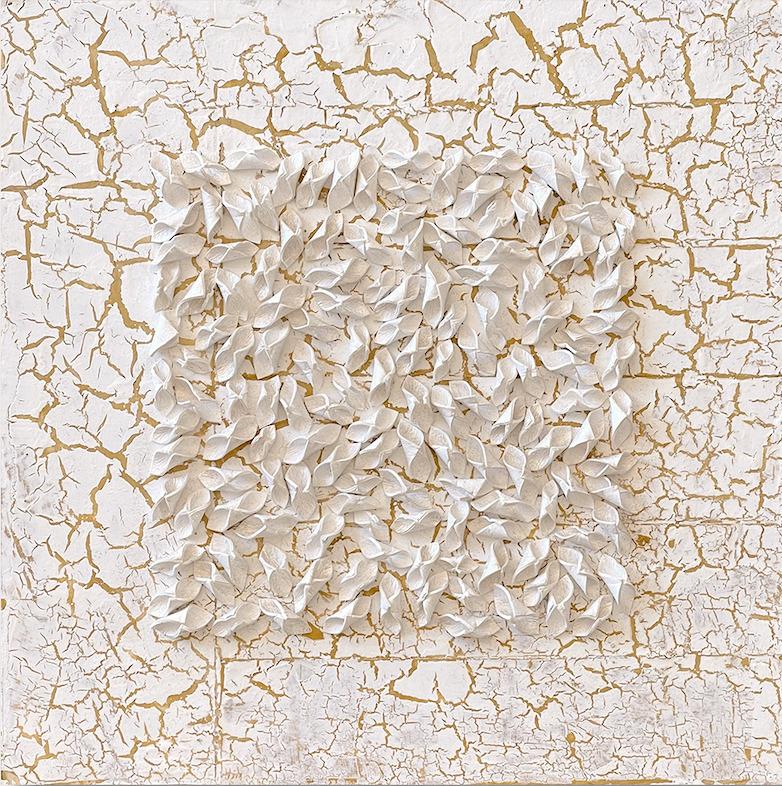 Kathleen Kane-Murrell  Abstract Painting - White Abstract Mixed Media Painting, "Omikuji" 2019