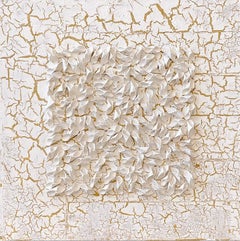 Peinture abstraite technique mixte blanche, Omikuji, 2019