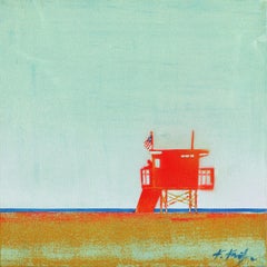 American Beauty - Colorful Lifeguard Stand on Beach Original Oceanscape Painting (en anglais)