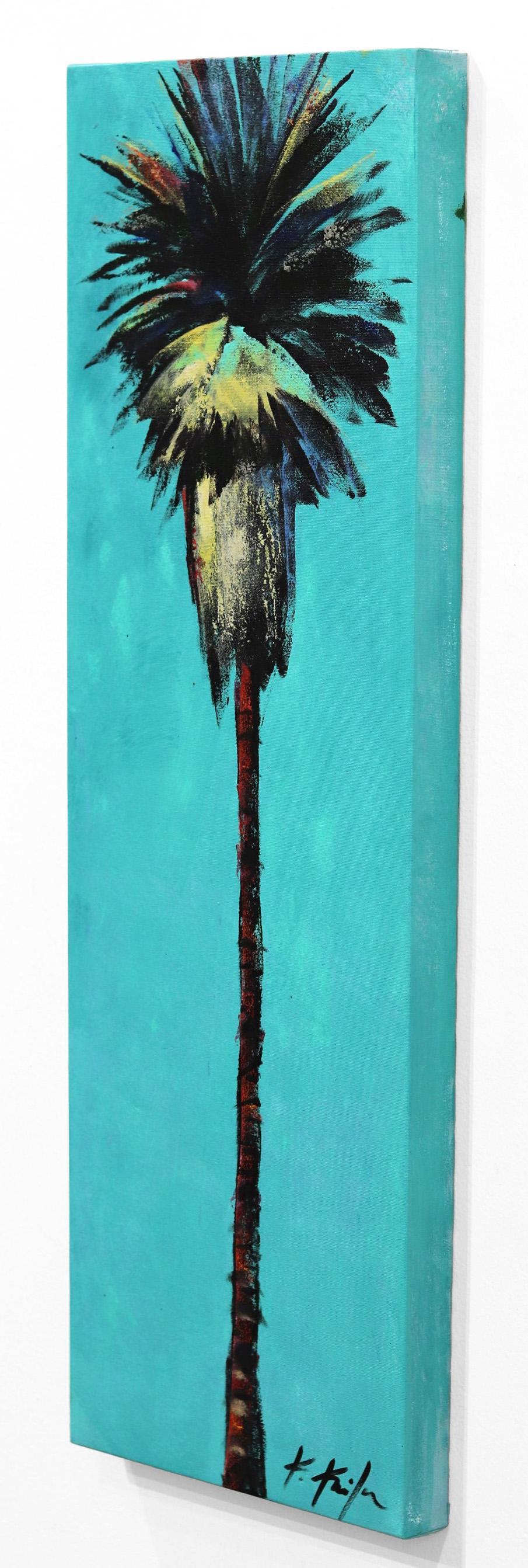 Aqua Alive - Paisaje de palmeras azules Pintura Pop Art Original - Landscape Painting Beige de Kathleen Keifer