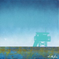 Before Sunrise - Blue Lifeguard Stand on Beach Original Oceanscape Painting