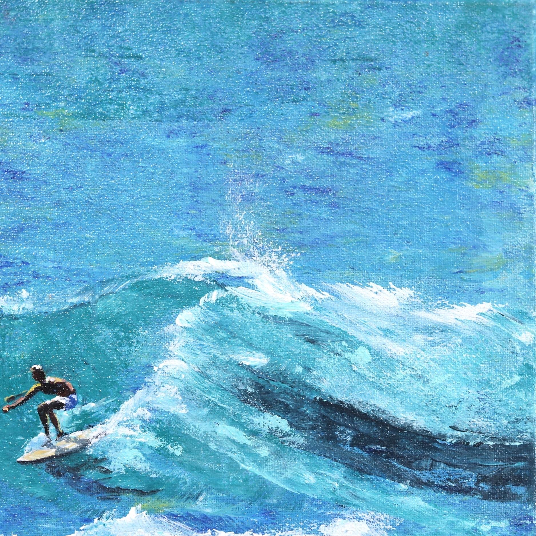 Le ciel bleu - Peinture originale de la vague surfant l'océan - Impressionnisme américain Painting par Kathleen Keifer