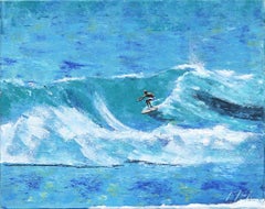 Le ciel bleu - Peinture originale de la vague surfant l'océan