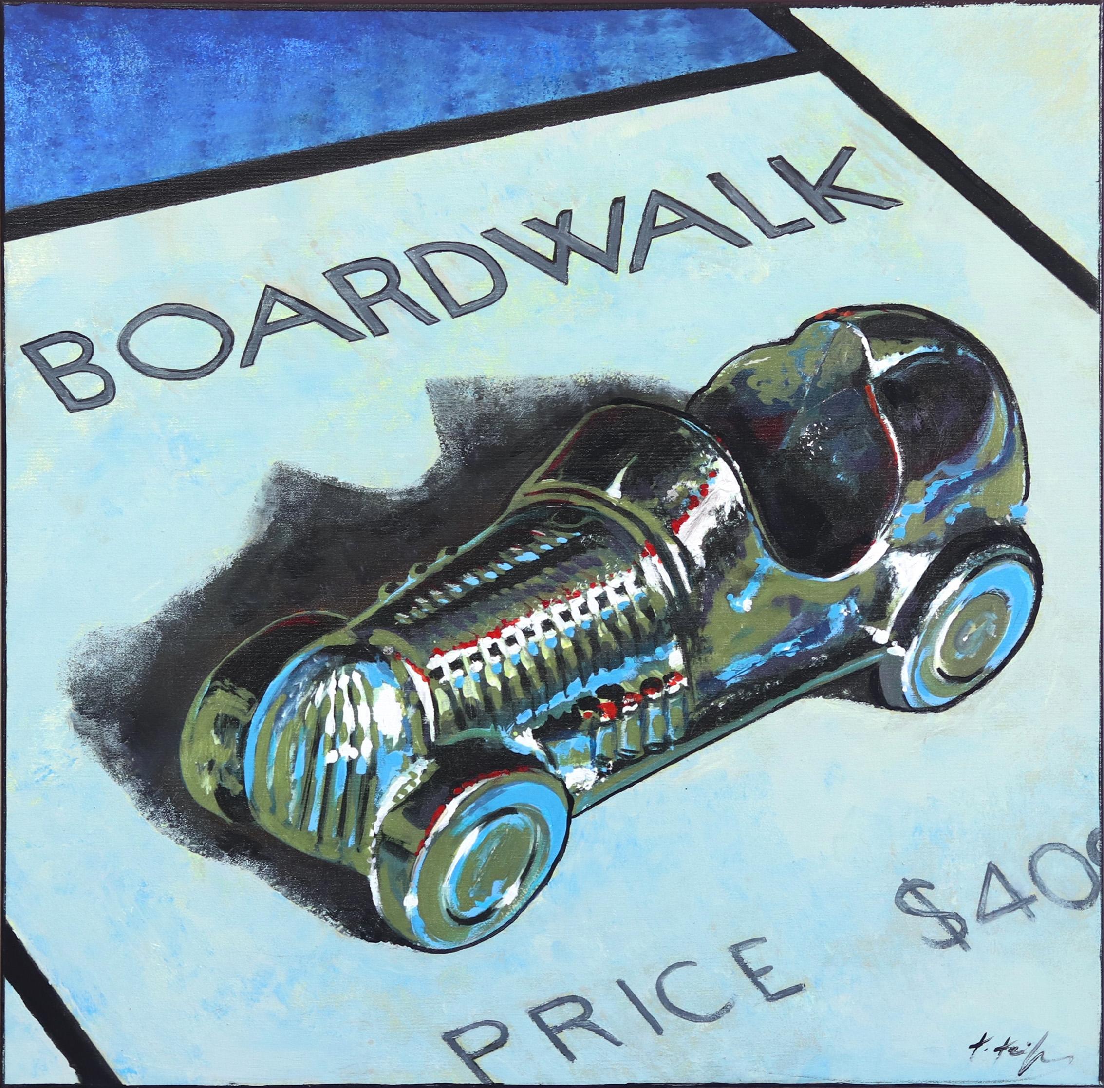 Kathleen Keifer Figurative Painting - Boardwalk Blue Racecar