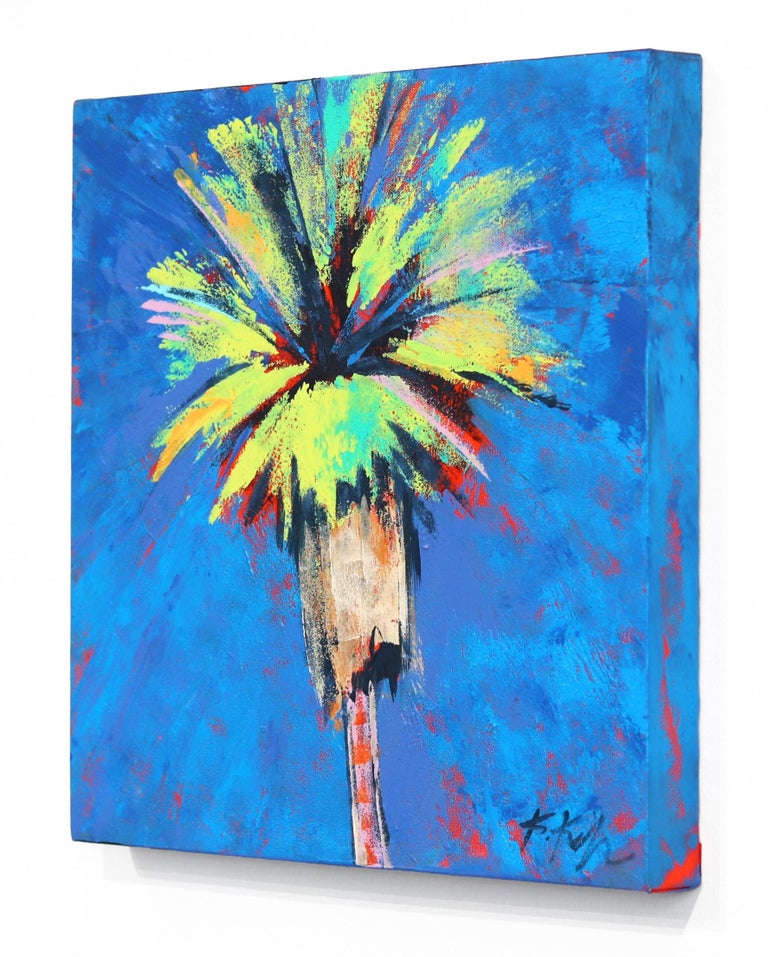 Cerulean Sizzle Palm - Blue Abstract Painting by Kathleen Keifer